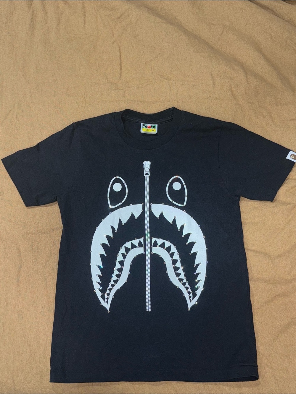 Bape Black Tee with White Shark Zipper Graphic